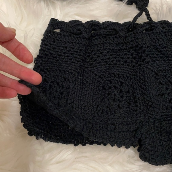 NWT S itty booty crochet drawstring shorts hipster BLACK swim beach - Picture 8 of 15